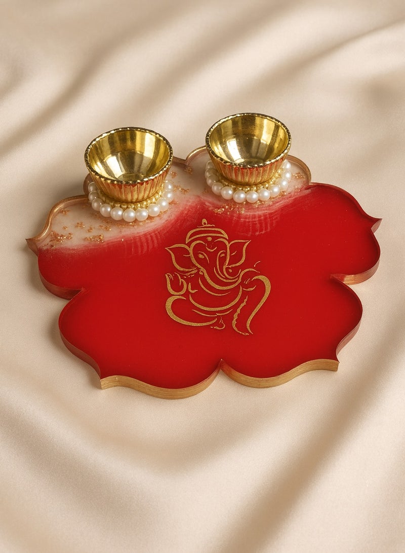 طبق رولي شوال يدوي جاهز للشاي مع غانيشجي | صينية احتفالية زخرفية للديwali، غانيش تشاتورثي والمناسبات الخاصة