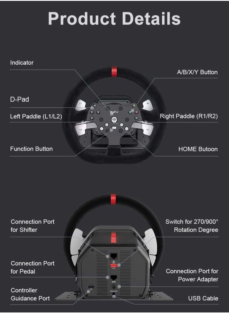 PXN - V10 900 Degree Force Feedback Vibration Gaming Steering Wheel With Shifter For PC/PS3/PS4/Xbox One/Series/Switch - wired - Image 1
