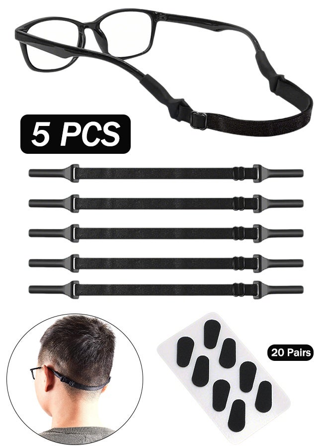 Adjustable Elastic Glasses Strap 5pcs Universal Glasses Strap Men's Tow Sports Glasses Strap Sunglasses Strap Kid's Glasses Strap Ladies Glasses Strap, Free 20 Pairs Glasses Nose Bridge Support - Image 1
