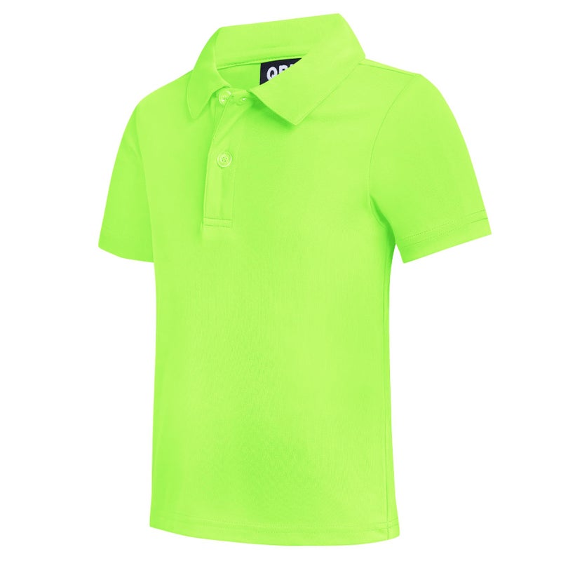 QBK Toddler to Youth Boys' Performance Polo Kids Collared Golf Shirt School Uniform (Neon Green S) - Image 3