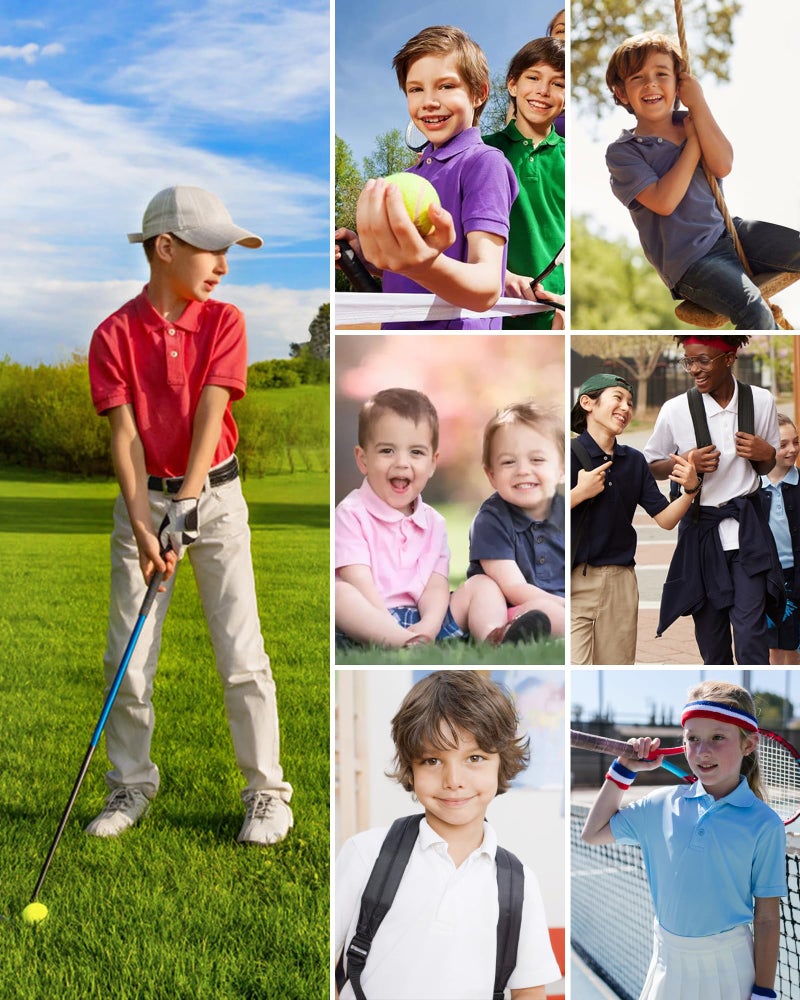 QBK Toddler to Youth Boys' Performance Polo Kids Collared Golf Shirt School Uniform (Neon Green S) - Image 2