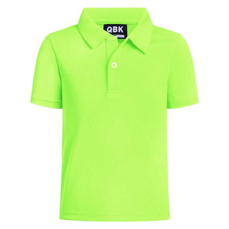QBK Toddler to Youth Boys' Performance Polo Kids Collared Golf Shirt School Uniform (Neon Green S) - Image 1