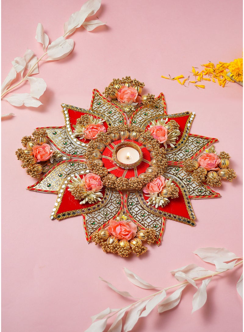 Madhoor Decorative Rangoli Design Peach Red for Diwali, Pooja & Festive Floor Decor, 18 Inches, 1 Set - Image 1