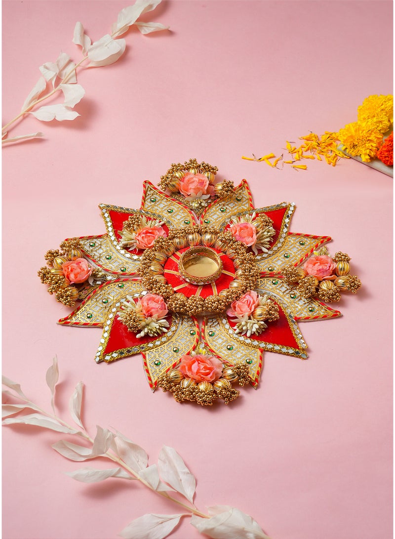 Madhoor Decorative Rangoli Design Peach Red for Diwali, Pooja & Festive Floor Decor, 18 Inches, 1 Set - Image 3