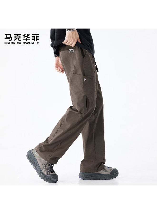 Mark Fairwhale Men's Casual Pants Spring Loose Straight-leg American Streetwear Drawstring Cargo Wide-leg Trousers
