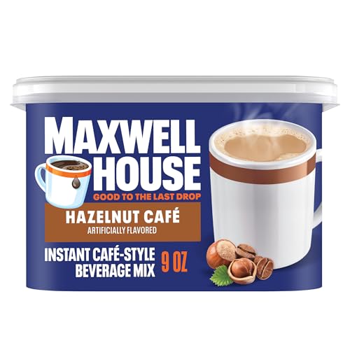Maxwell House Instant Cafe-Style Beverage Mix, Easy to Prepare, 1 Canister, for Quick Morning Coffee or Afternoon Treat, Hazelnut Cafe, Kosher Dairy, 9 oz - Image 1