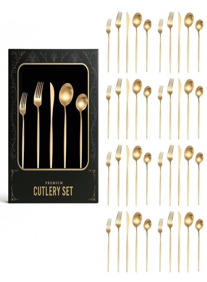 aDai Korean Premium 40 Piece Stainless Steel Cutlery Set | Modern Flatware for Dining | Elegant Gift Box for Everyday Use (Gold) - Image 1