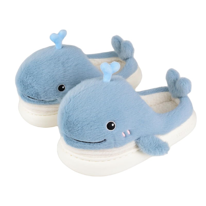 XIXITIAO Cute Animal Slippers,Fuzzy Cartoon Kawaii Whale Slippers,Plush House Shoesfor Women Men Indoor Fluffy Winter Slides - Image 1