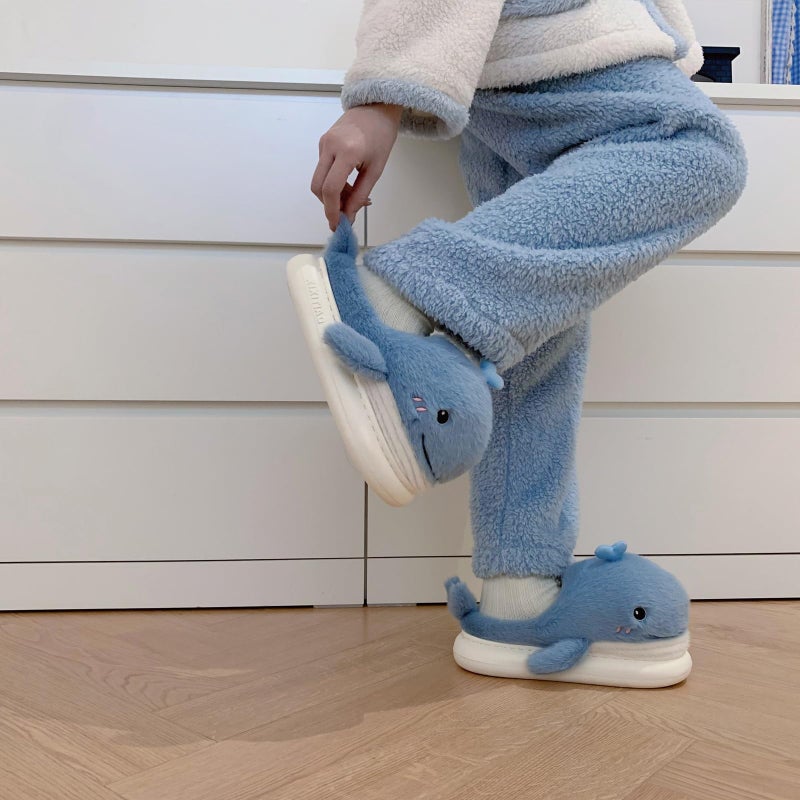 XIXITIAO Cute Animal Slippers,Fuzzy Cartoon Kawaii Whale Slippers,Plush House Shoesfor Women Men Indoor Fluffy Winter Slides - Image 3