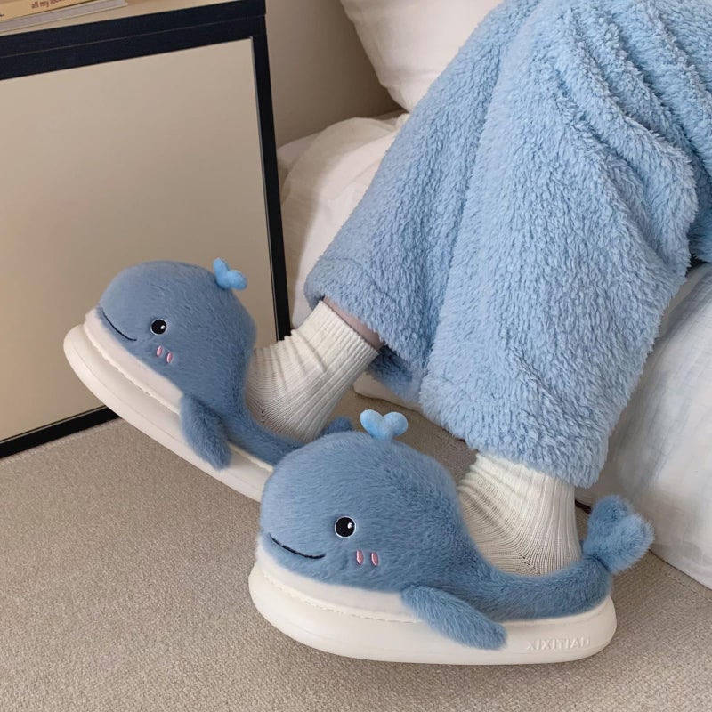 XIXITIAO Cute Animal Slippers,Fuzzy Cartoon Kawaii Whale Slippers,Plush House Shoesfor Women Men Indoor Fluffy Winter Slides - Image 5