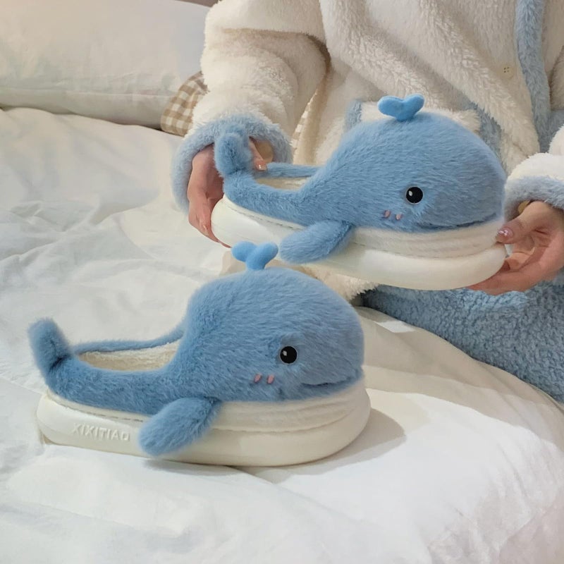XIXITIAO Cute Animal Slippers,Fuzzy Cartoon Kawaii Whale Slippers,Plush House Shoesfor Women Men Indoor Fluffy Winter Slides - Image 4