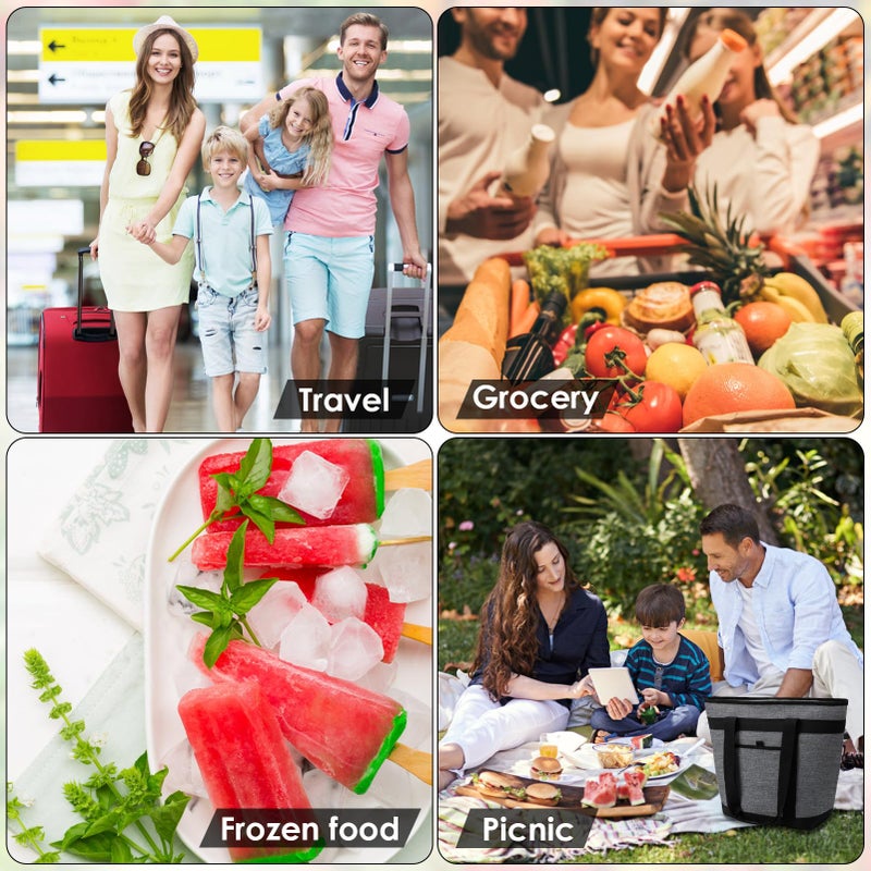 JUNGYOON JUNGYOON Cooler Bags Insulated Grocery Bags  Collapsible Coolers Shopping for Travel to Keep Frozen Cold and Hot Food for Shopping Beach Picnic Camping(Grey-Small)  - Image 3
