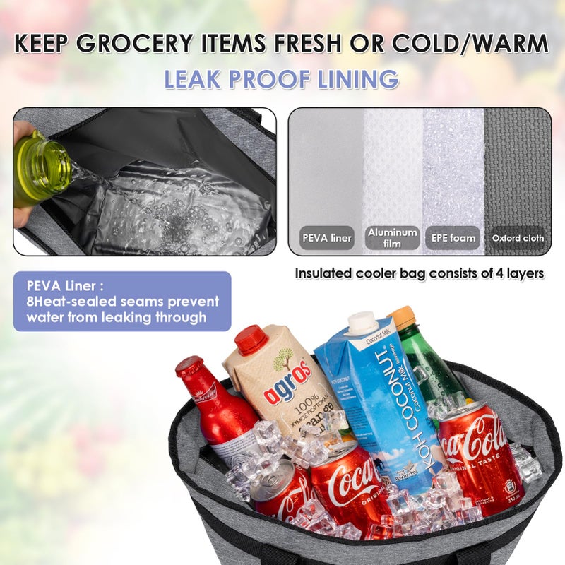 JUNGYOON JUNGYOON Cooler Bags Insulated Grocery Bags  Collapsible Coolers Shopping for Travel to Keep Frozen Cold and Hot Food for Shopping Beach Picnic Camping(Grey-Small)  - Image 5