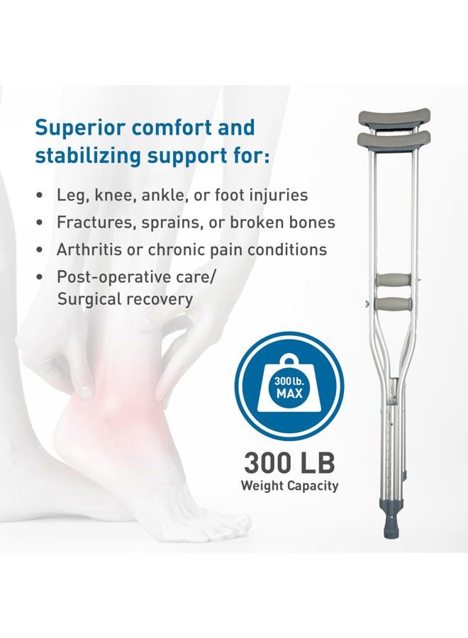 BodyMed عكازات ألمنيوم، للبالغين، متوسطة، 5' 2"–5' 10" – زوج من العكازات الخفيفة، قابلة للتعديل في الارتفاع – تشمل وسائد تحت الإبط، مقبض يد، ونقاط مطاطية – الحد الأقصى لوزن التحمل 300 رطل. - Image 5
