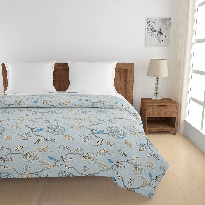 Swayam Floral Design 350 GSM Pure Cotton Double Winter Quilt, Blue and Grey - Image 2