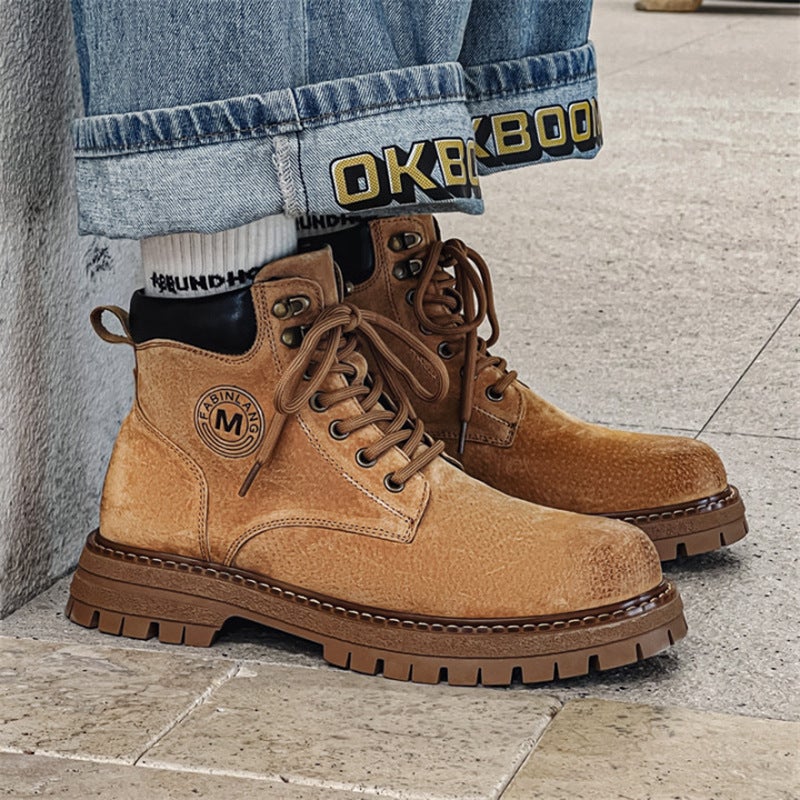 New Thick Bottom Height Increasing Casual Height Increasing Martin Boots Trendy Genuine Leather Autumn Fashion Trend Rhubarb Boots Retro Boots - Image 3