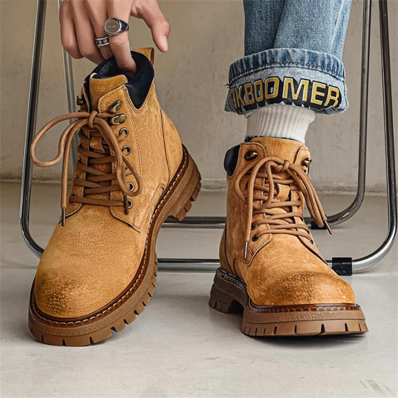 New Thick Bottom Height Increasing Casual Height Increasing Martin Boots Trendy Genuine Leather Autumn Fashion Trend Rhubarb Boots Retro Boots - Image 2