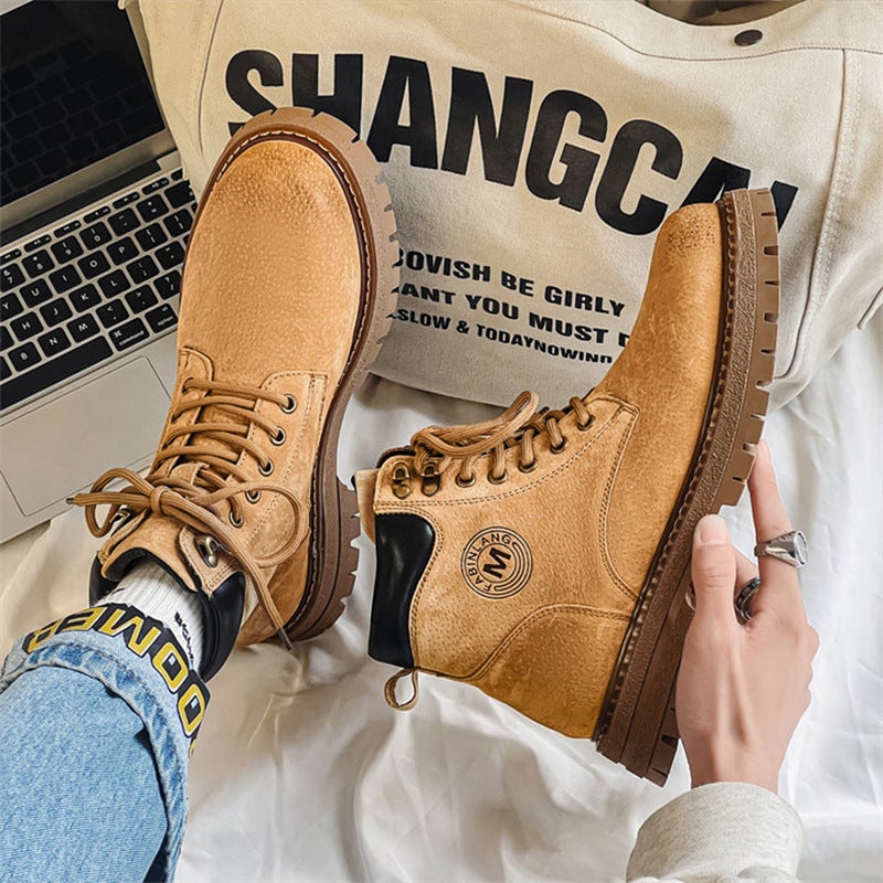 New Thick Bottom Height Increasing Casual Height Increasing Martin Boots Trendy Genuine Leather Autumn Fashion Trend Rhubarb Boots Retro Boots - Image 4