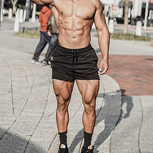EVERWORTH Men's Solid Gym Workout Shorts Bodybuilding Running Fitted Training Jogging Short Pants with Zipper Pocket Black L - Image 4