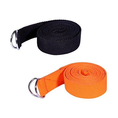 Footmate Yoga Belt for Men and Women Pack Of 2 | Yoga Strap with Extra Safe Adjustable D-Ring Buckle | 8 FT Long Durable and Premium Cotton Stretch Band Use for Yoga, Pilates, Gym, Fitness - Image 1