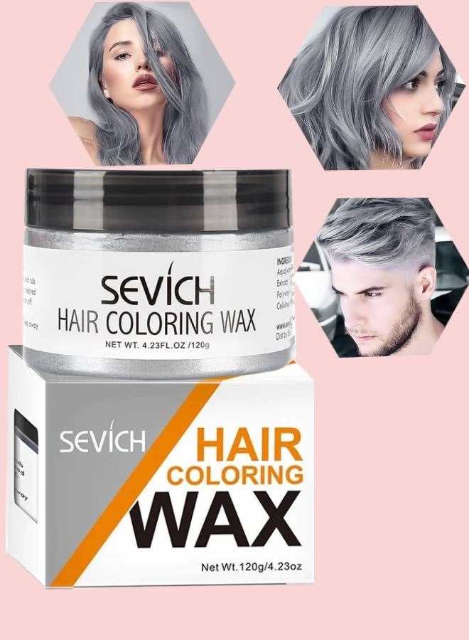 Sevich 120g Hair Coloring Wax Hair Color Material for Temporary Hair Color Hair Dye Coloring Wax Washable Natural Instant Hair Color Cream Temporary Hair Dye Wax Hair Style Dye Mud Silver Grey - Image 1