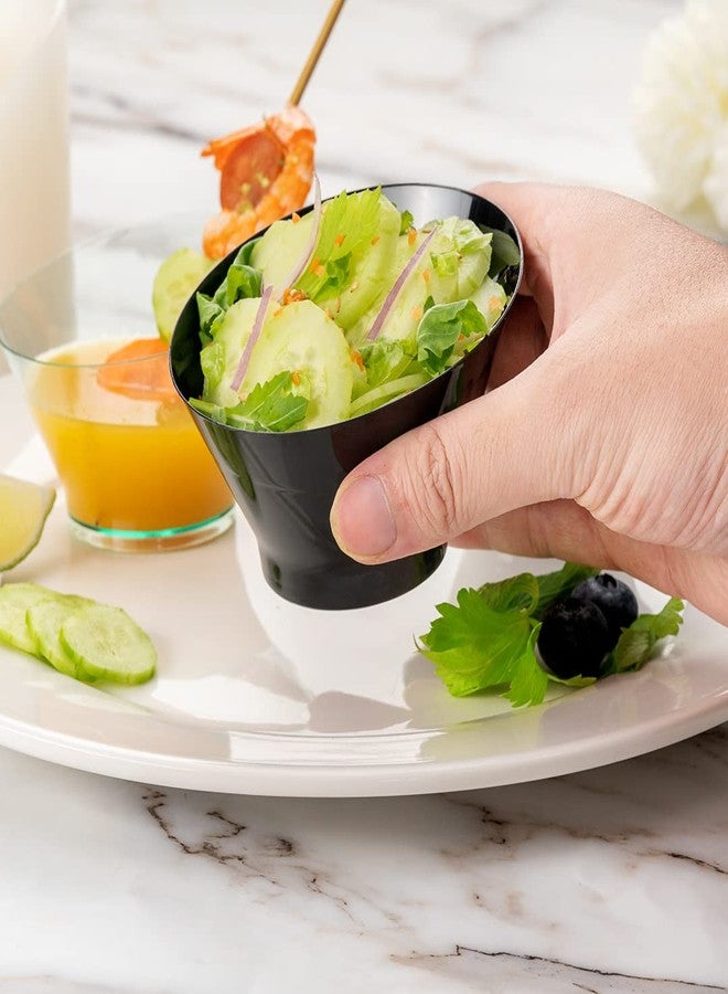 Restaurantware-5 Ounce Inch Serving Bowls, 100 Disposable Appetizer Bowls - Incline Design, Round, Black Plastic Snack Bowl, Durable, For Weddings Birthdays, And More - Image 4