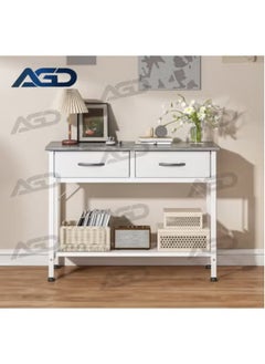 AGD Multipurpose Narrow Console Table, Sofa Table with 2 Drawers and 2 Storage Shelves, Side Entry Table for Living Room and Office in White  - Image 2