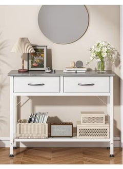 AGD Multipurpose Narrow Console Table, Sofa Table with 2 Drawers and 2 Storage Shelves, Side Entry Table for Living Room and Office in White  - Image 4