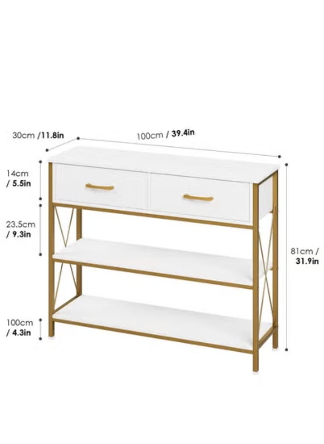 AGD Multipurpose Narrow Console Table, Sofa Table with 2 Drawers and 2 Storage Shelves, Side Entry Table for Living Room and Office in White  - Image 2