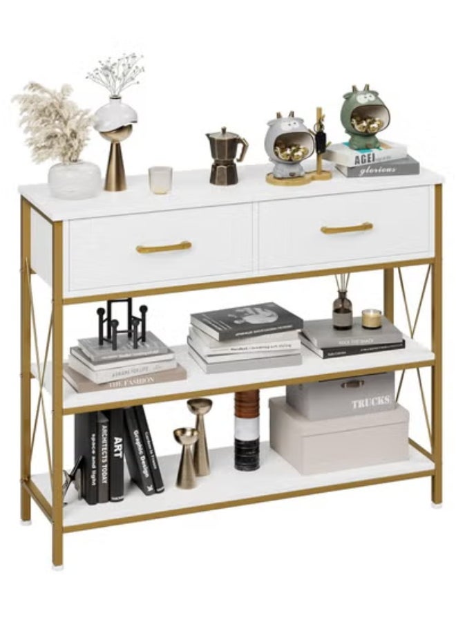 AGD Multipurpose Narrow Console Table, Sofa Table with 2 Drawers and 2 Storage Shelves, Side Entry Table for Living Room and Office in White  - Image 1