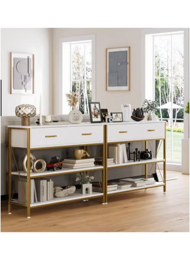 AGD Multipurpose Narrow Console Table, Sofa Table with 2 Drawers and 2 Storage Shelves, Side Entry Table for Living Room and Office in White  - Image 5