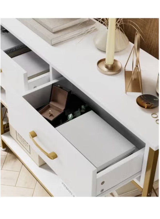 AGD Multipurpose Narrow Console Table, Sofa Table with 2 Drawers and 2 Storage Shelves, Side Entry Table for Living Room and Office in White  - Image 3