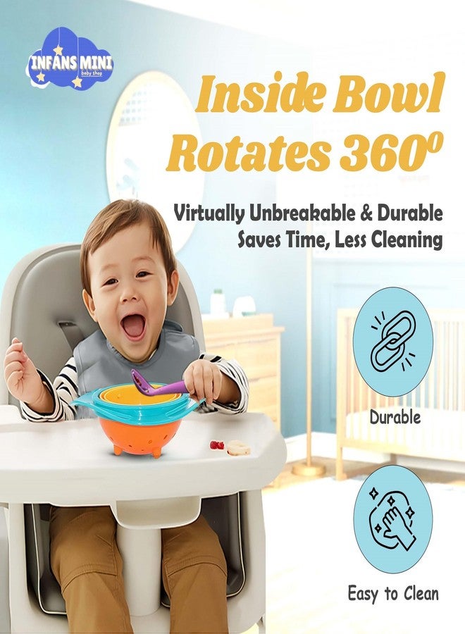 Infans Mini وعاء إنفانز ميني الدوار 360 للأطفال، وعاء مقاوم للانسكاب مع غطاء، مناسب للأطفال من عمر سنة إلى 3 سنوات، يُطعمهم بدون فوضى - أزرق - Image 2