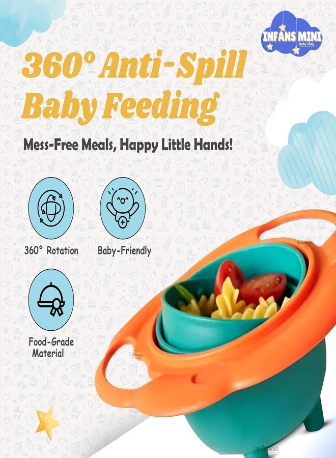 Infans Mini وعاء إنفانز ميني الدوار 360 للأطفال، وعاء مقاوم للانسكاب مع غطاء، مناسب للأطفال من عمر سنة إلى 3 سنوات، يُطعمهم بدون فوضى - أزرق - Image 3