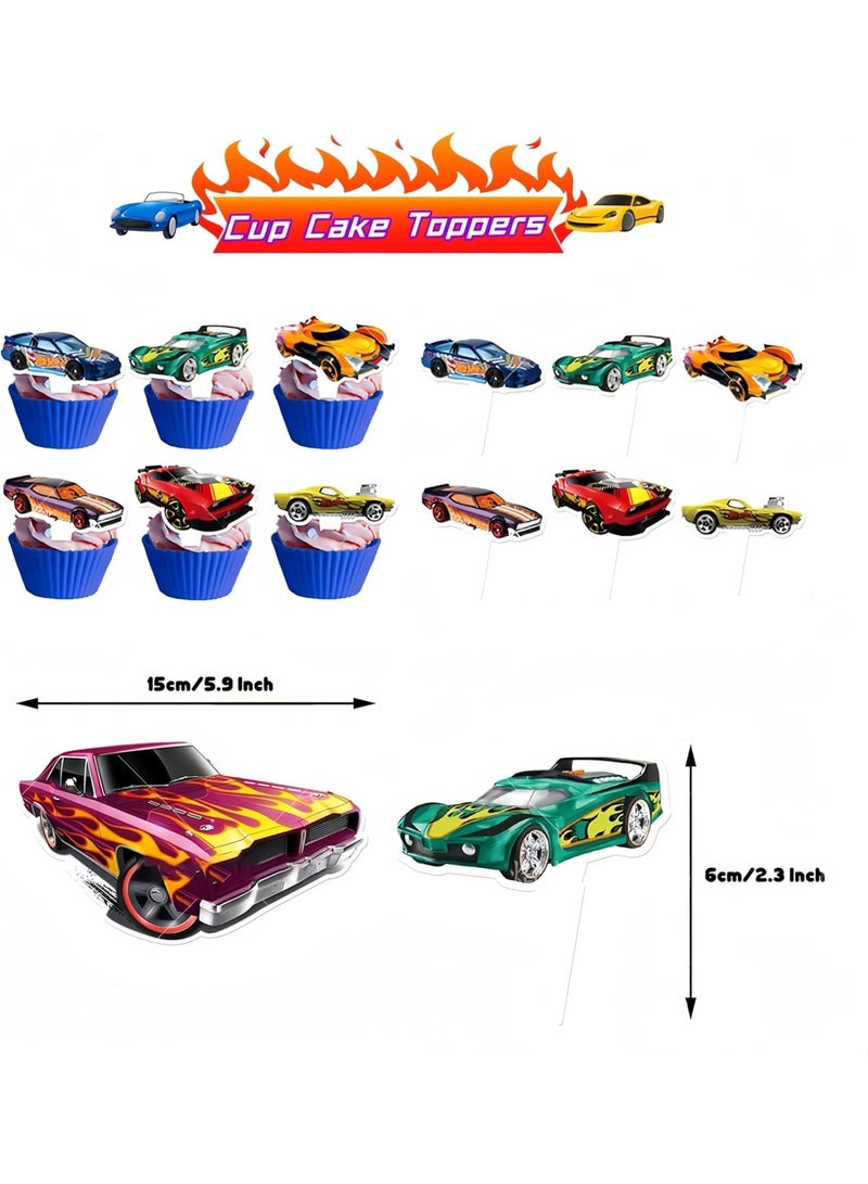 SOLARAE زينة عيد ميلاد هوت ويل - 20 قطعة لوازم حفلات سيارات السباق، لافتة سعيدة، قمة كعكة، قمة كب كيك، مجموعة بالونات - للأطفال، حفلة استقبال مولود، ديكور منزلي - Image 4