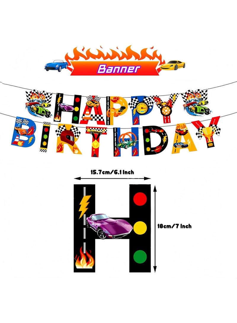 SOLARAE زينة عيد ميلاد هوت ويل - 20 قطعة لوازم حفلات سيارات السباق، لافتة سعيدة، قمة كعكة، قمة كب كيك، مجموعة بالونات - للأطفال، حفلة استقبال مولود، ديكور منزلي - Image 5