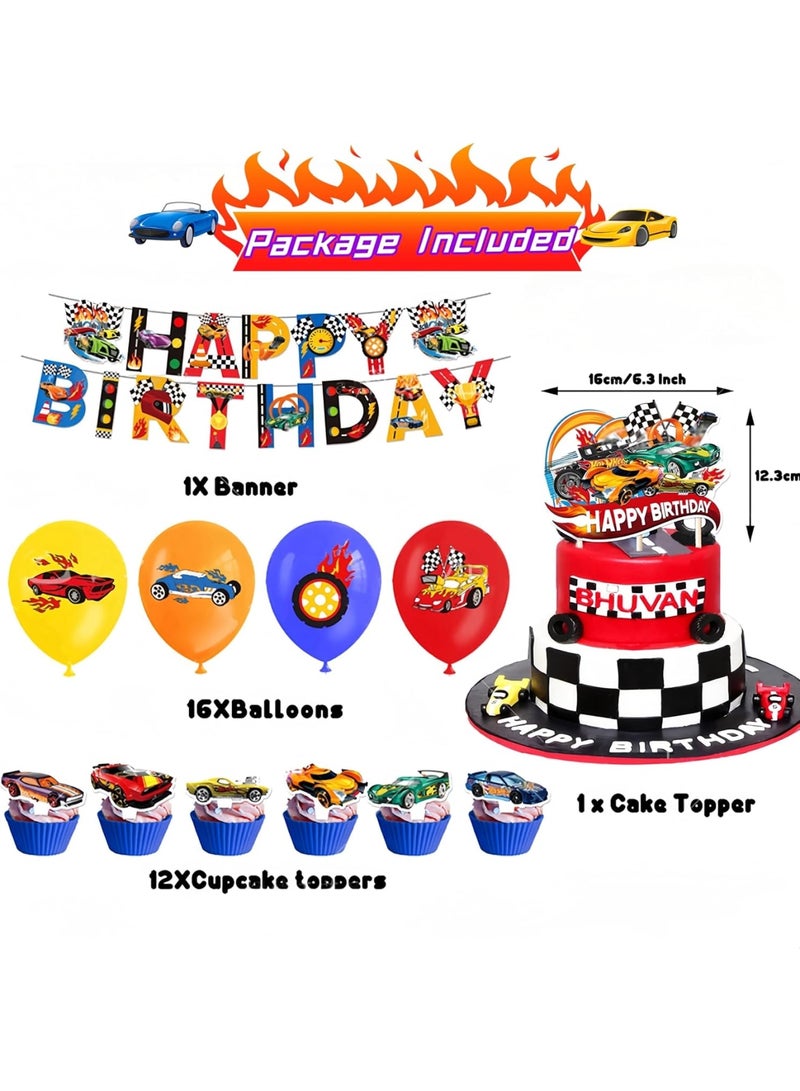 SOLARAE زينة عيد ميلاد هوت ويل - 20 قطعة لوازم حفلات سيارات السباق، لافتة سعيدة، قمة كعكة، قمة كب كيك، مجموعة بالونات - للأطفال، حفلة استقبال مولود، ديكور منزلي - Image 2