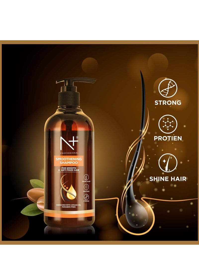 N PLUS Professional Smoothening Shampoo, For Smooth & Anti Frizz Hair, Enriched With Argan Oil, Paraben Free, 1 Count - Image 2
