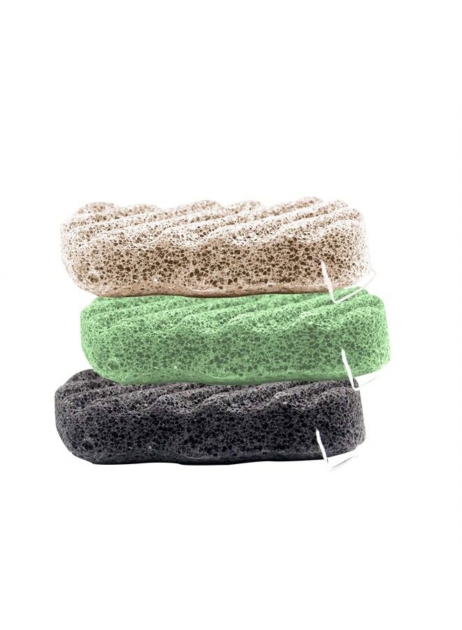 JOSALINAS Nature Konjac Facial Sponge 3 Packs with Activated Bamboo Charcoal for Cosmetic Face Cleaning, Square - Image 1
