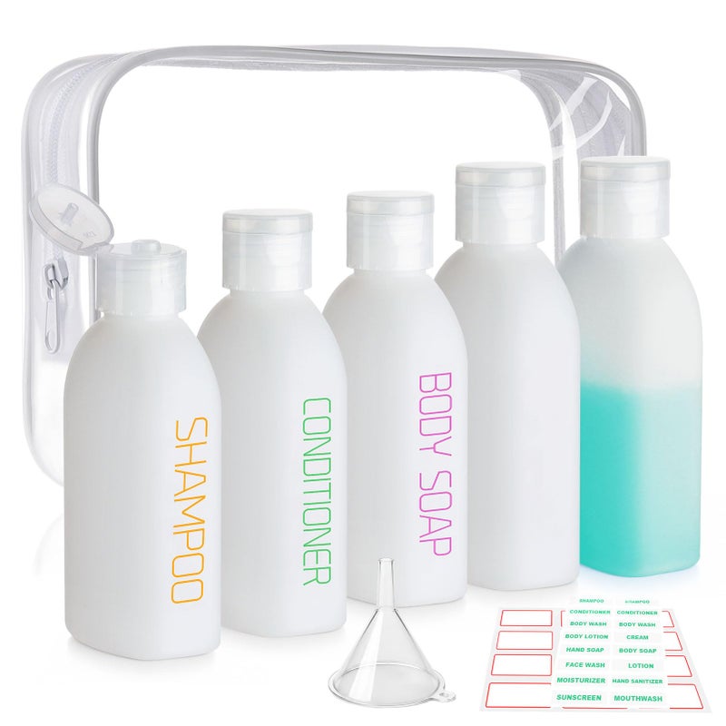 Cosywell Travel Bottles for Toiletries 5 Pack 34oz PrePrinted Shampoo Conditioner Body Soap Soft Touch HDPE Travel Size Containers TSA Approved Leak Proof Squeezable Toiletry BottleWhite - Image 3
