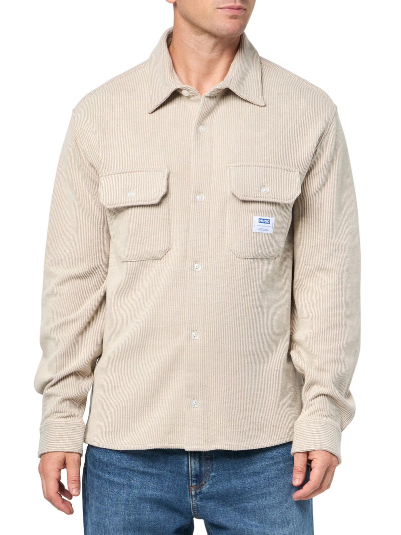 HUGO Cotton Twill Woven Patch Overshirt Cloud Dancer M