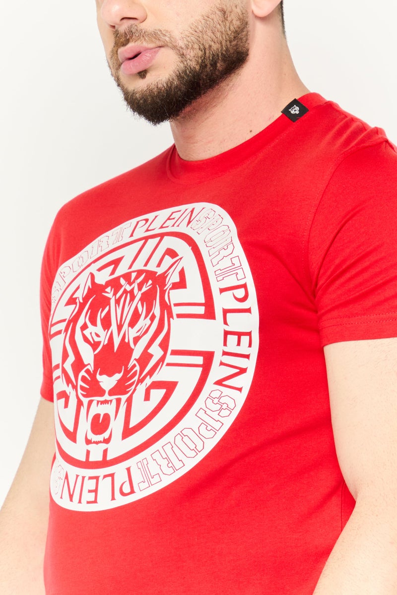 PHILIPP PLEIN Plein Sport Men Sportswear Fit Short Sleeves Outdoor T-Shirt, Red - Image 3