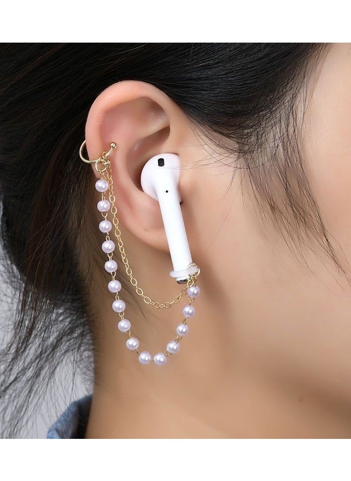 Generic Ladies' sports earphone chain, gold double-layer pearl anti loss earphone clip, compatible with Apple Airpods and other Bluetooth earphones  - Image 1