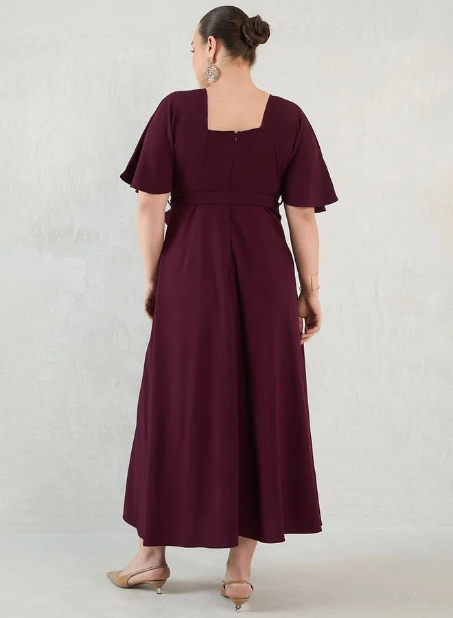 Femmella Plus Size Flared Sleeves Wrap Look A-Line Maxi Dress by Styli