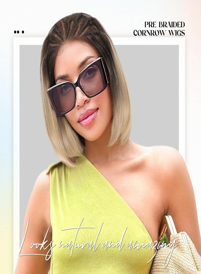 Lady Miranda 13x4 Glueless Cornrow Braided Bob Wig for Black Women Synthetic Lace Front Wig Handmade Braided Wigs for Black Women Ombre Blonde Short Straight Bob Wigs - Image 5