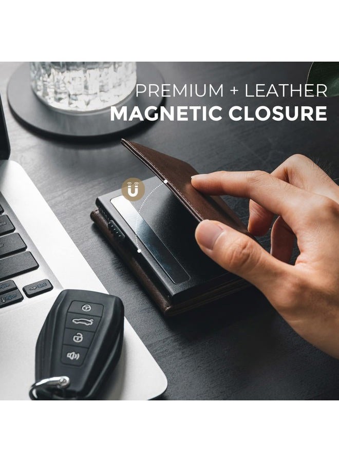 VULKIT محفظة بطاقات للرجال، محفظة قابلة للفتح، إغلاق مغناطيسي، حماية RFID، محفظة جلدية ثلاثية الطي - Image 5
