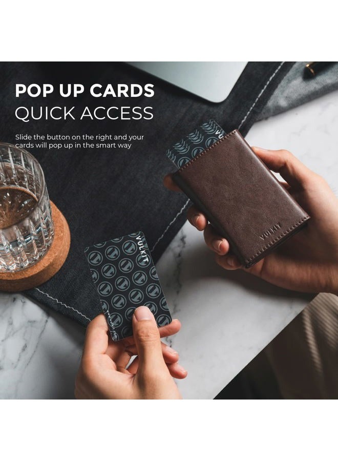 VULKIT محفظة بطاقات للرجال، محفظة قابلة للفتح، إغلاق مغناطيسي، حماية RFID، محفظة جلدية ثلاثية الطي - Image 2