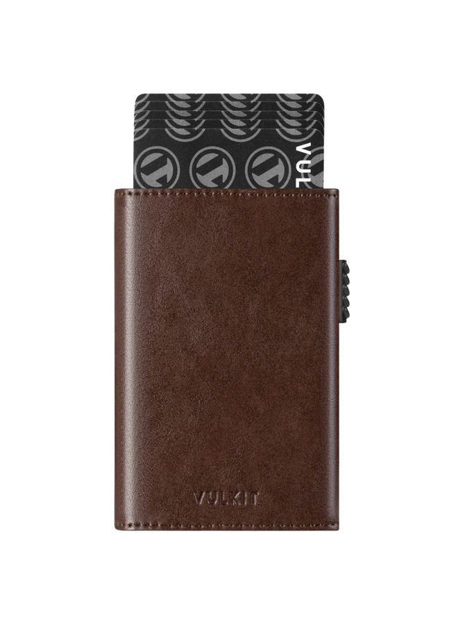 VULKIT محفظة بطاقات للرجال، محفظة قابلة للفتح، إغلاق مغناطيسي، حماية RFID، محفظة جلدية ثلاثية الطي - Image 1