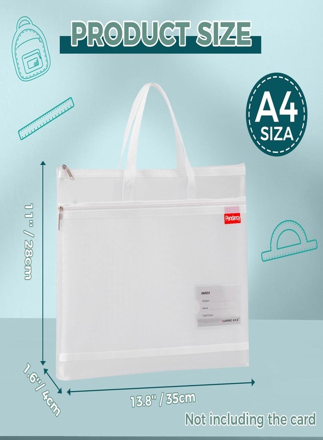 Pendancy Mesh Zipper Pouch A4 Size, Large Double Pockets Lightweight Nylon Transparent File Bag, 11x13 inch Puzzle Project/Cross Stitching/Foldable Document Storage for Travel/Office (White) - Image 2