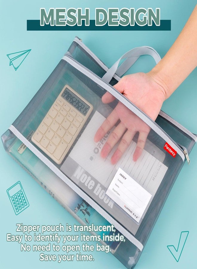Pendancy Mesh Zipper Pouch A4 Size, Large Double Pockets Lightweight Nylon Transparent File Bag, 11x13 inch Puzzle Project/Cross Stitching/Foldable Document Storage for Travel/Office (White) - Image 4